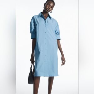 COS Gathered-Sleeve Shirt Button Up Dress Size 10